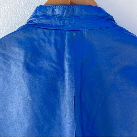 90s Blue Leather Zip Up Jacket - Picture 9 of 16